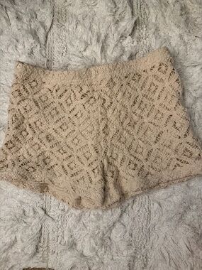 Mango Crochet Cream Shorts